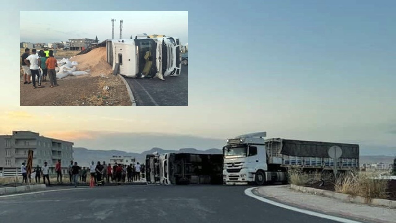 Kamyon devrildi buğday yola saçıldı: 1 yaralı