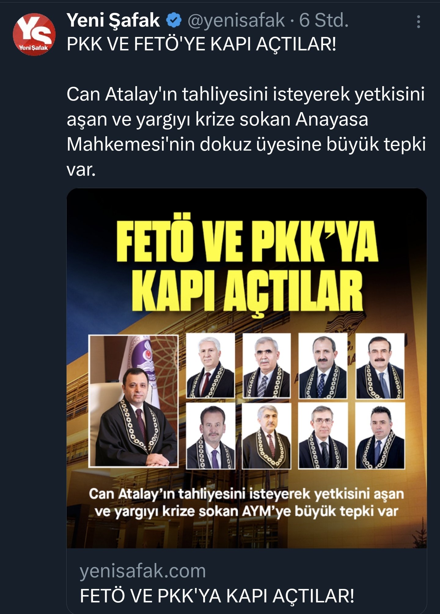 Yeni Şafak’tan büyük skandal! AYM üyelerinin fotoğraflarını paylaştı