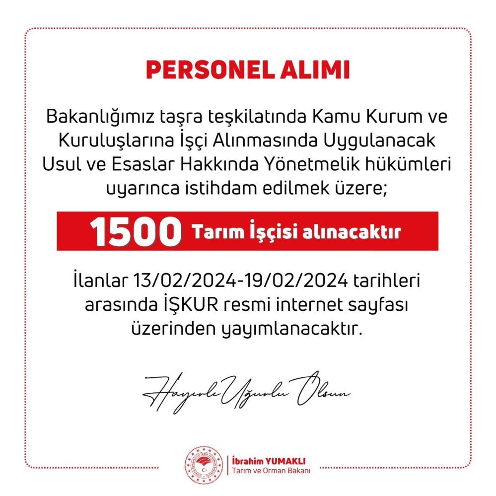 Tarım Ve Orman Bakanlığına Bin 500 İşçi Alınacak! Diyarbakır’da Alım Var Mı?