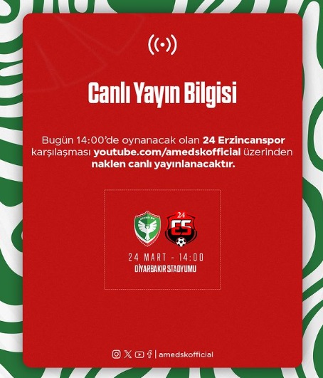 Amedspor maçı Youtube kanalında canlı yayınlanacak