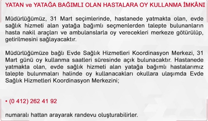 Diyarbakır'da Yatağa Bağımlı Hastalar Oy Verebilecek!