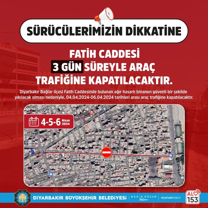 Diyarbakır'da o cadde 3 gün kapalı!