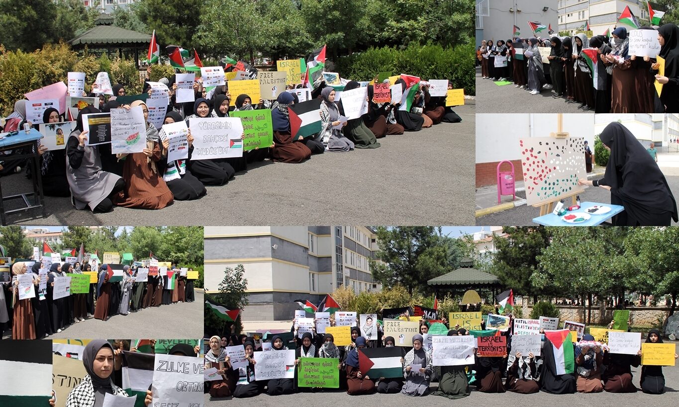 Diyarbakır'da İmam Hatip Lisesi öğrencileri Filistin için oturma eylemi yaptı