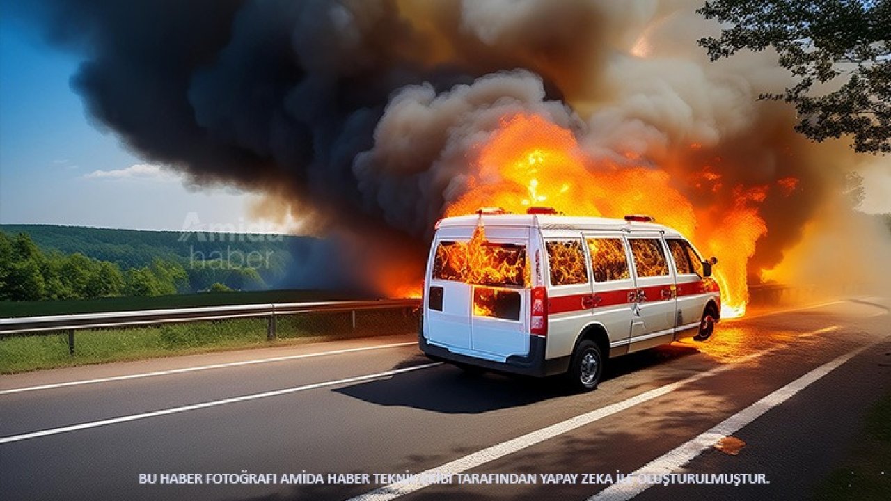 Diyarbakır’da ambulans yolda giderken alev aldı