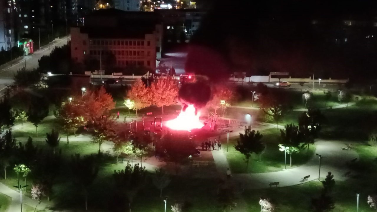 Diyarbakır’da çıkan yangında park kullanılamaz hale geldi