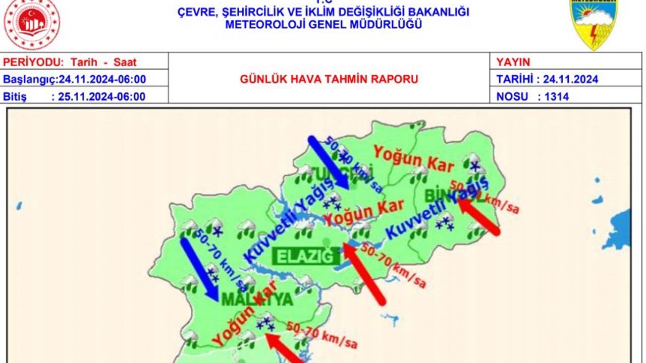 Meteorolojiden Elazığ için yoğun kar uyarısı