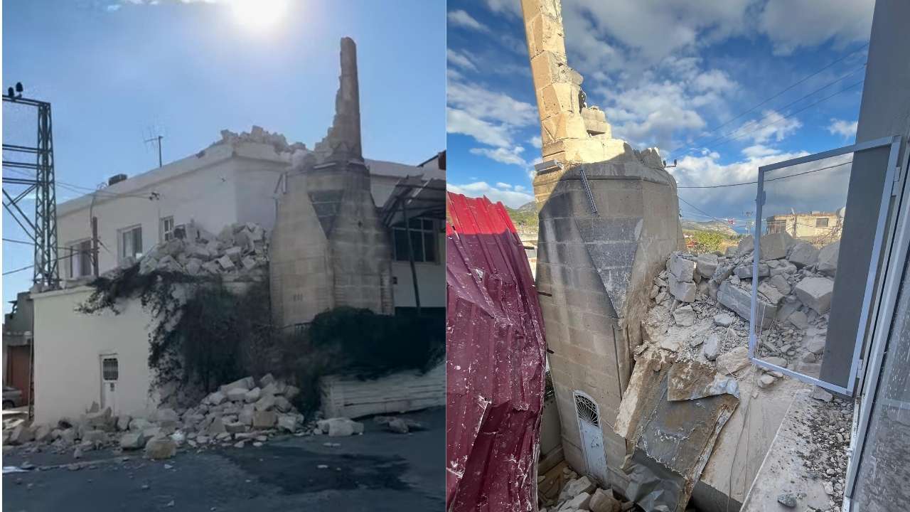 Mersin’de fırtına cami minaresini yıktı