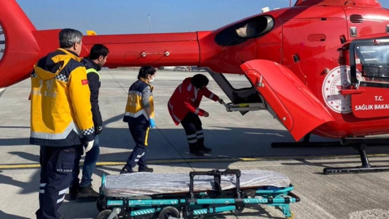 Hamile kadının yardımına ambulans helikopter yetişti