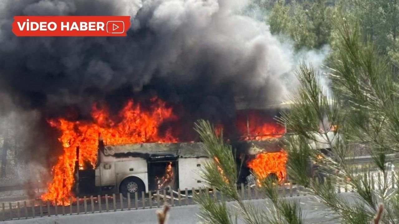 Adana’da istikamet halindeki yolcu otobüsü alev aldı