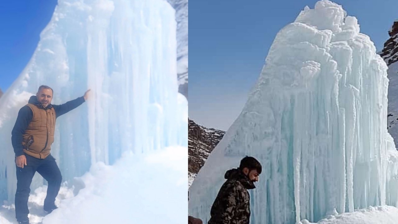 Hakkari’de patlayan su borusu devasa buz kütlesi oluşturdu