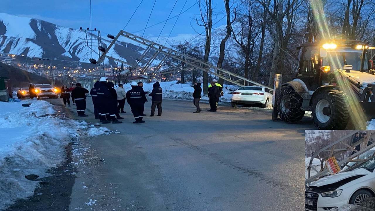 Hakkari’de otomobil elektrik direğine çarptı: 2 yaralı