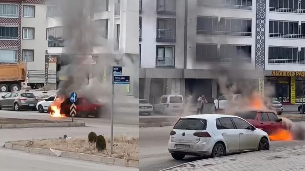 Elazığ'da seyir halindeki araç alev aldı