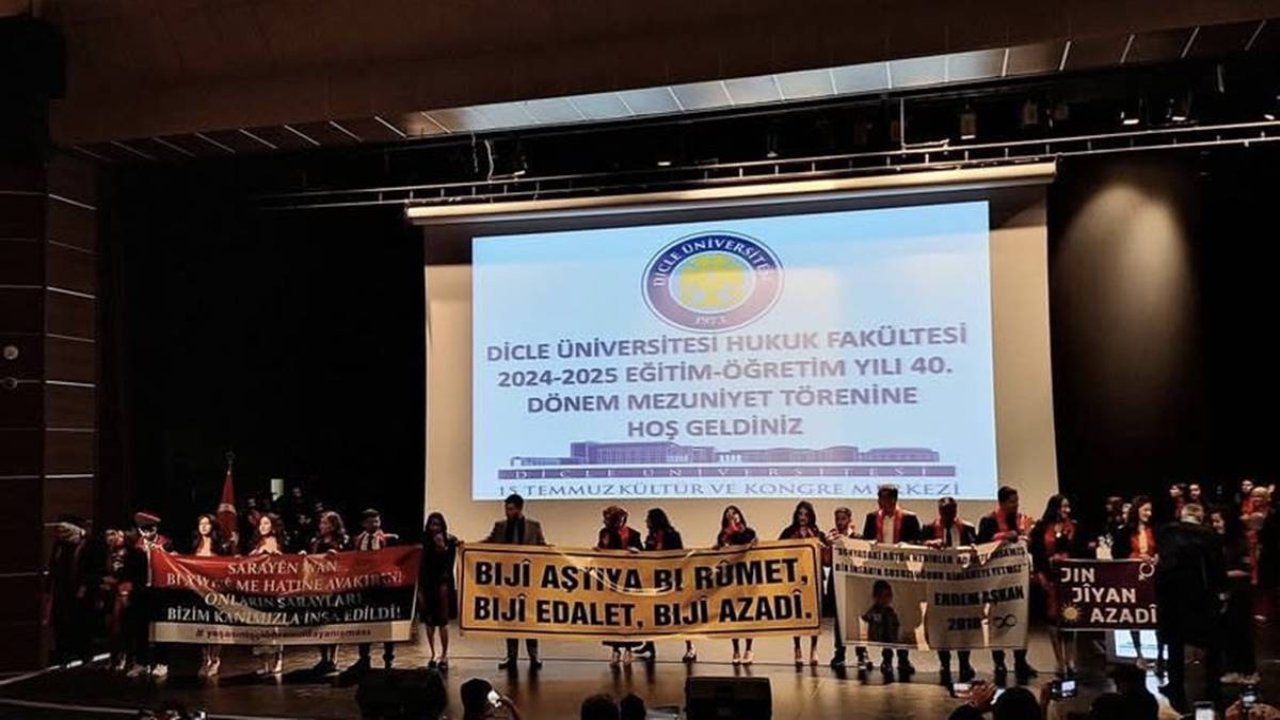 Dicle Üniversitesi’nde pankartlı, sloganlı mezuniyet