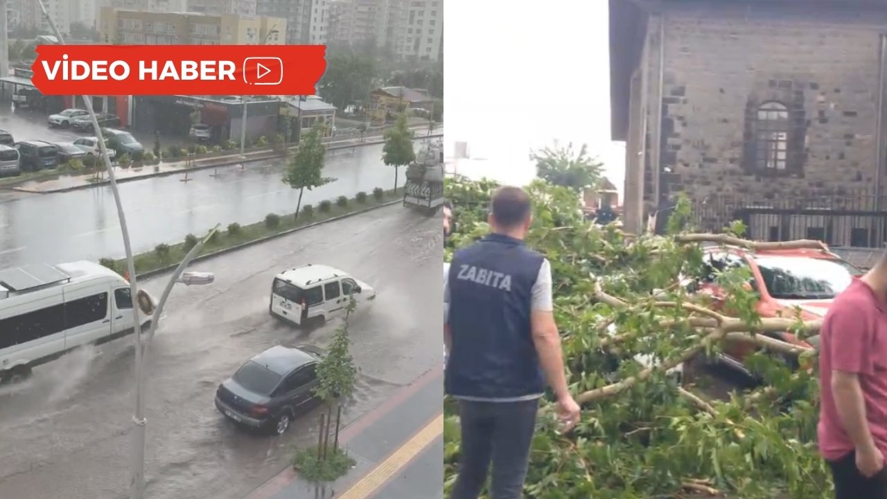Diyarbakır’da fırtına: Ağaçlar devrildi, yollar göle döndü