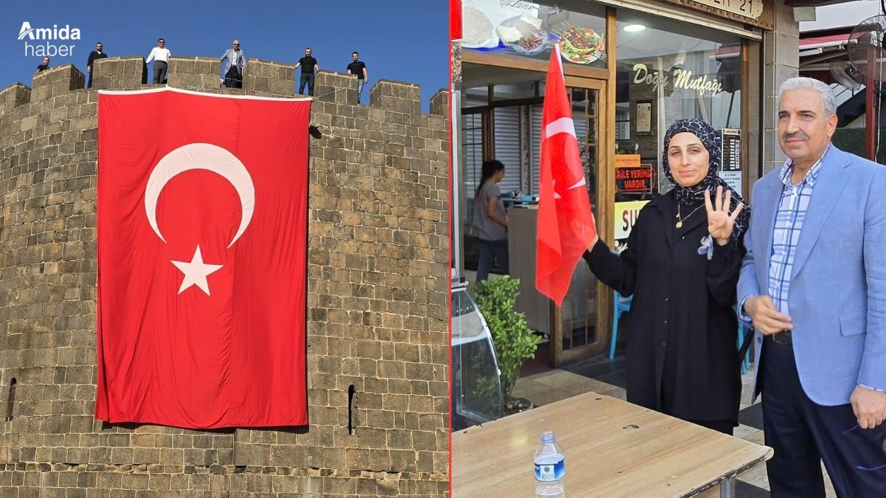 AK Parti Diyarbakır surlarına bayrak astı