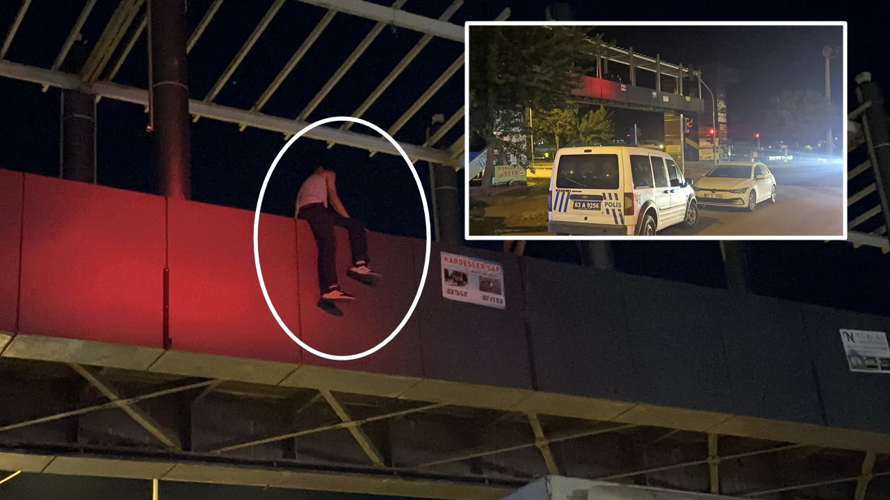 Atlamaya çalışan kişiyi engelleyen polis üst geçitten düştü