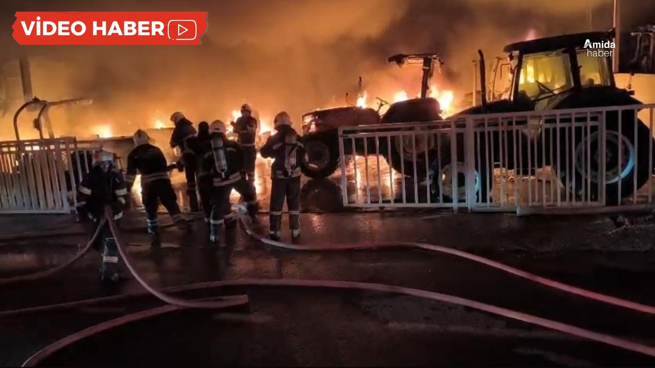 Diyarbakır’da büyük yangın: 3 dükkân ve onlarca traktör kül oldu