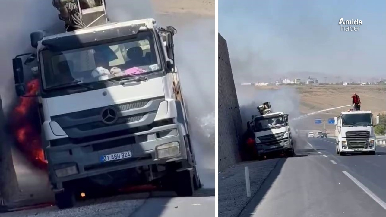 Diyarbakır’da seyir halindeki kamyon alev aldı