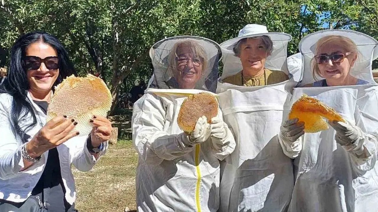 Turistler Van’da arı kıyafetlerini giyip bal hasadı yaptı
