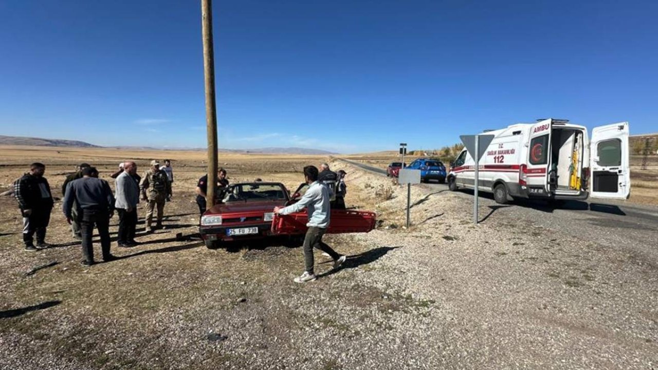 Erzurum’da otomobil direğe çarptı: 1 yaralı