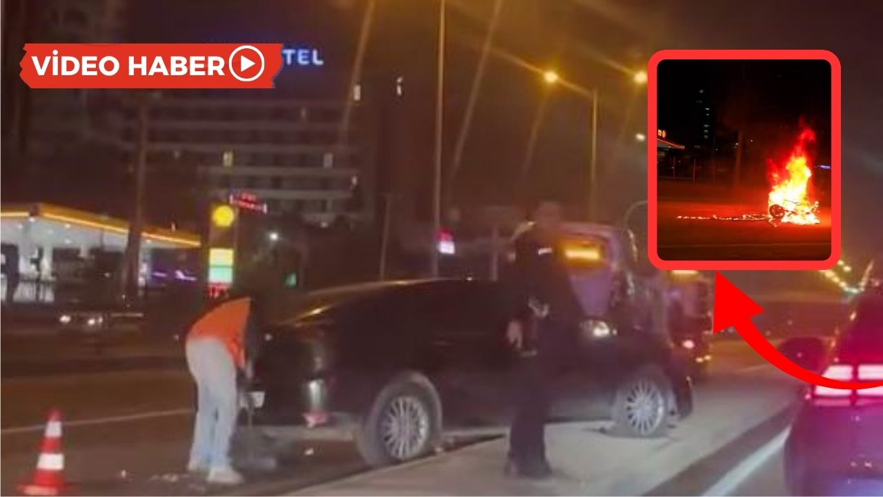 Diyarbakır’da arkadan çarpan araç kazaya neden oldu, motosiklet yandı