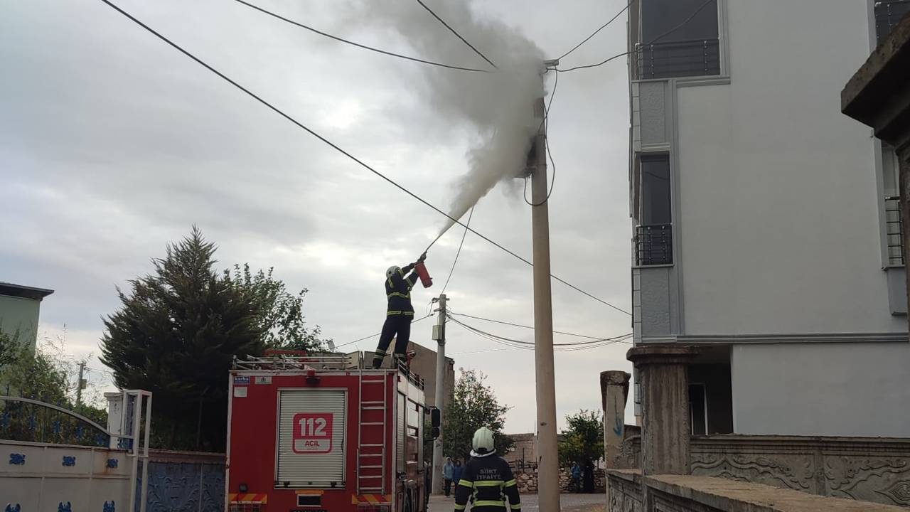 Siirt’te elektrik direğinde yangın
