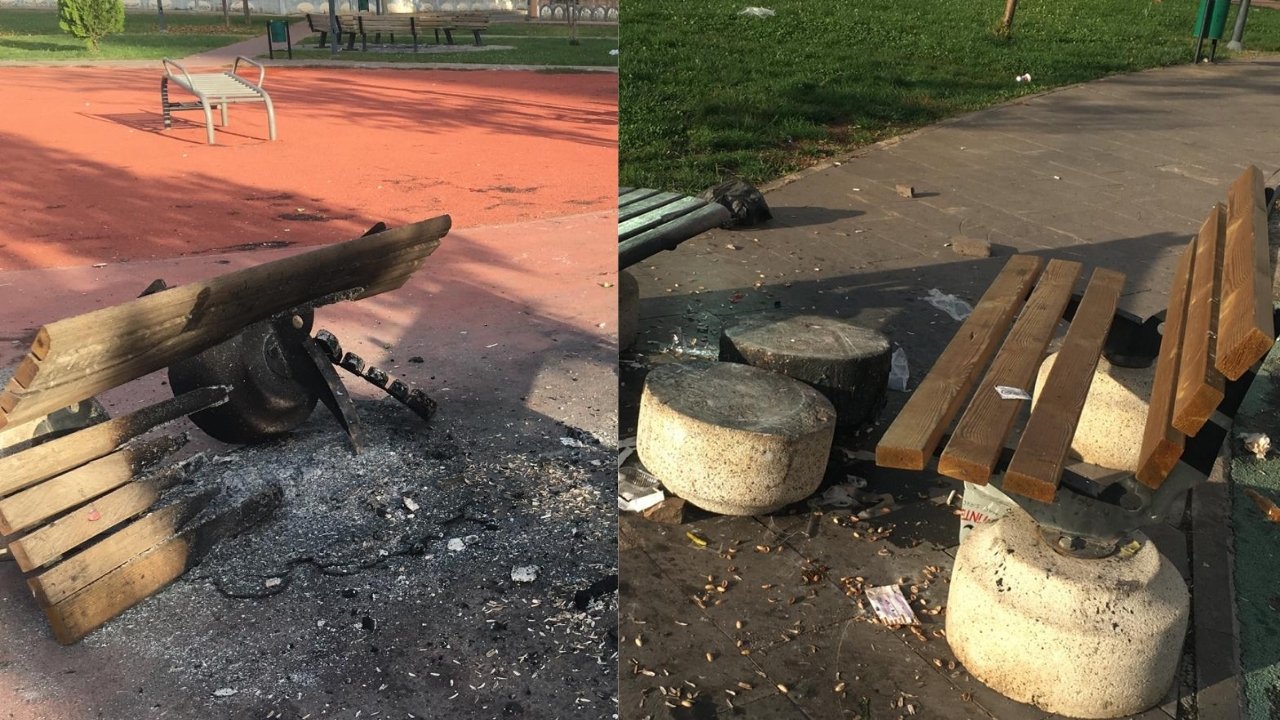 Diyarbakır: Parktaki banklar yakıldı, çöpler saçıldı