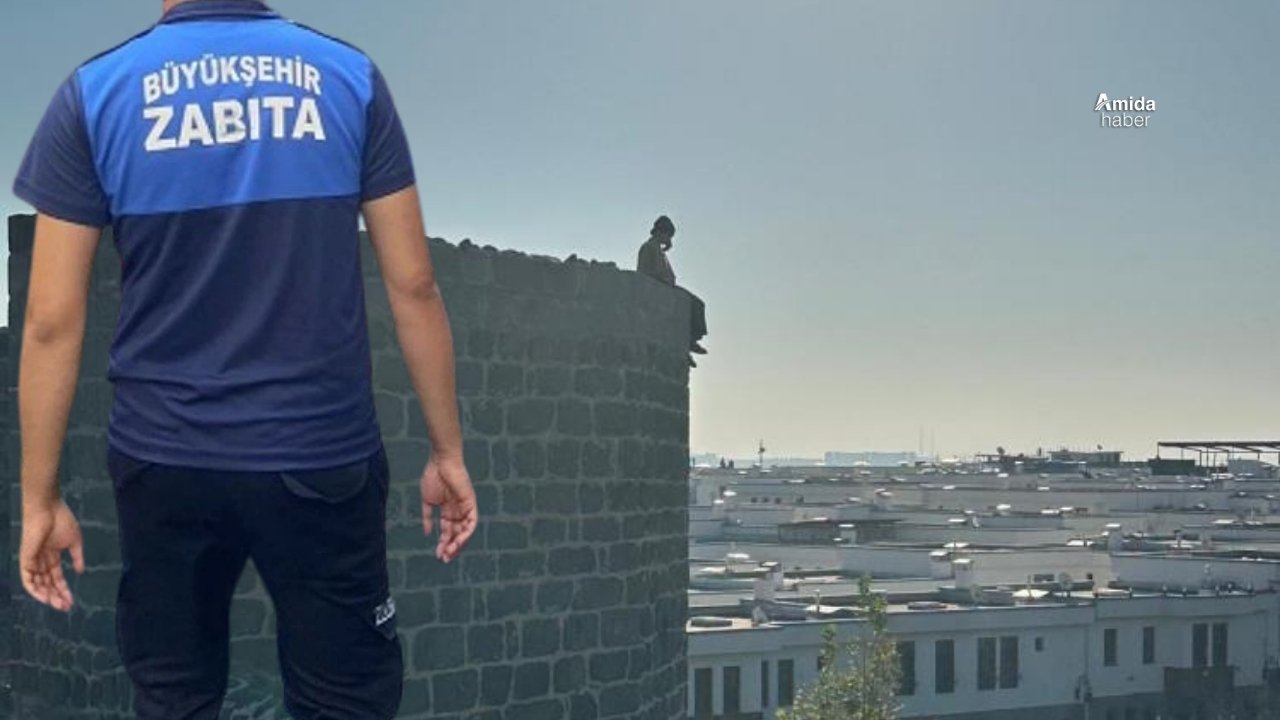 Diyarbakır’da zabıta surlara çıkan kadını ikna etti