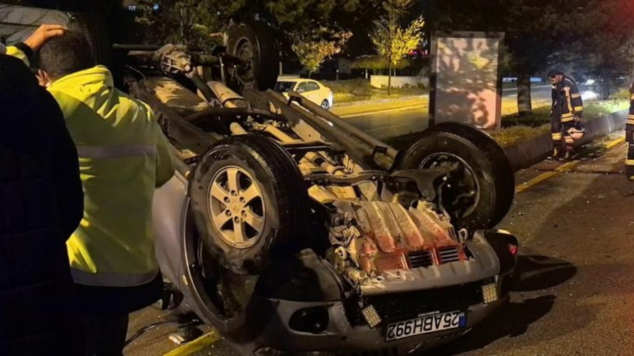 Erzurum’da kamyonet takla attı: Sürücü hafifi yaralandı