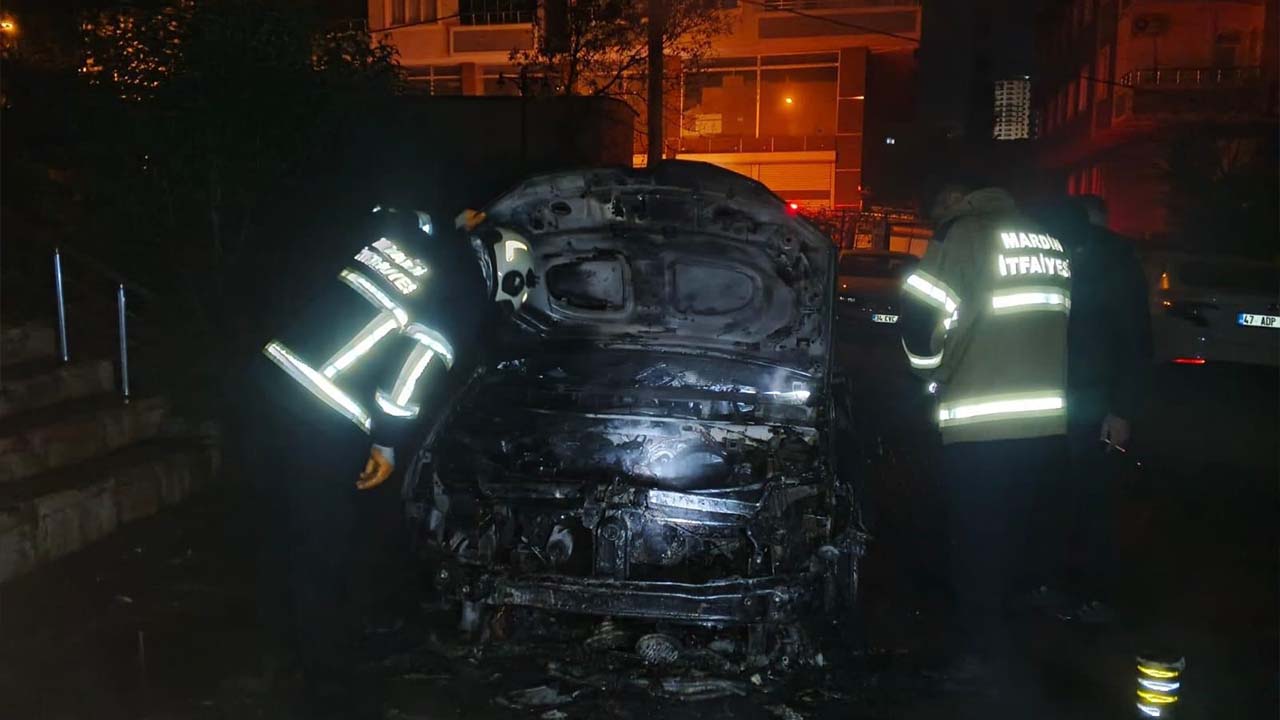 Mardin'de park halindeki otomobilde yangın