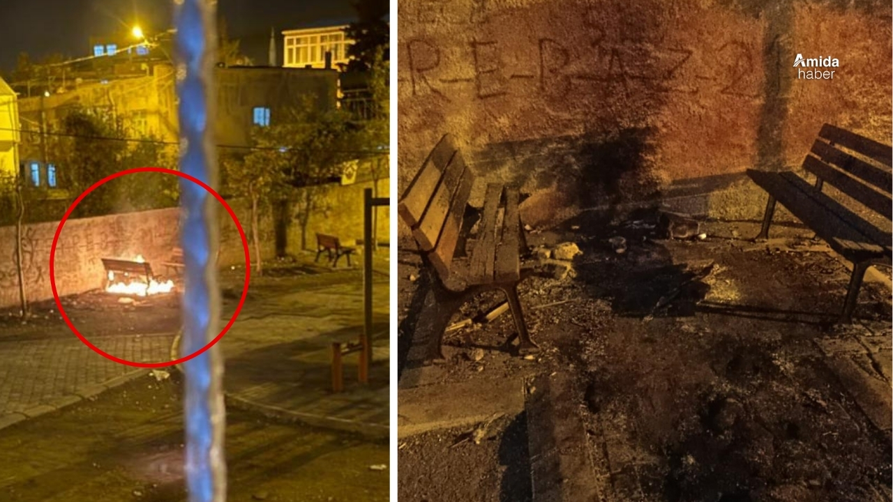 Diyarbakır’da yaşandı: Parktaki banklar ateşe verildi