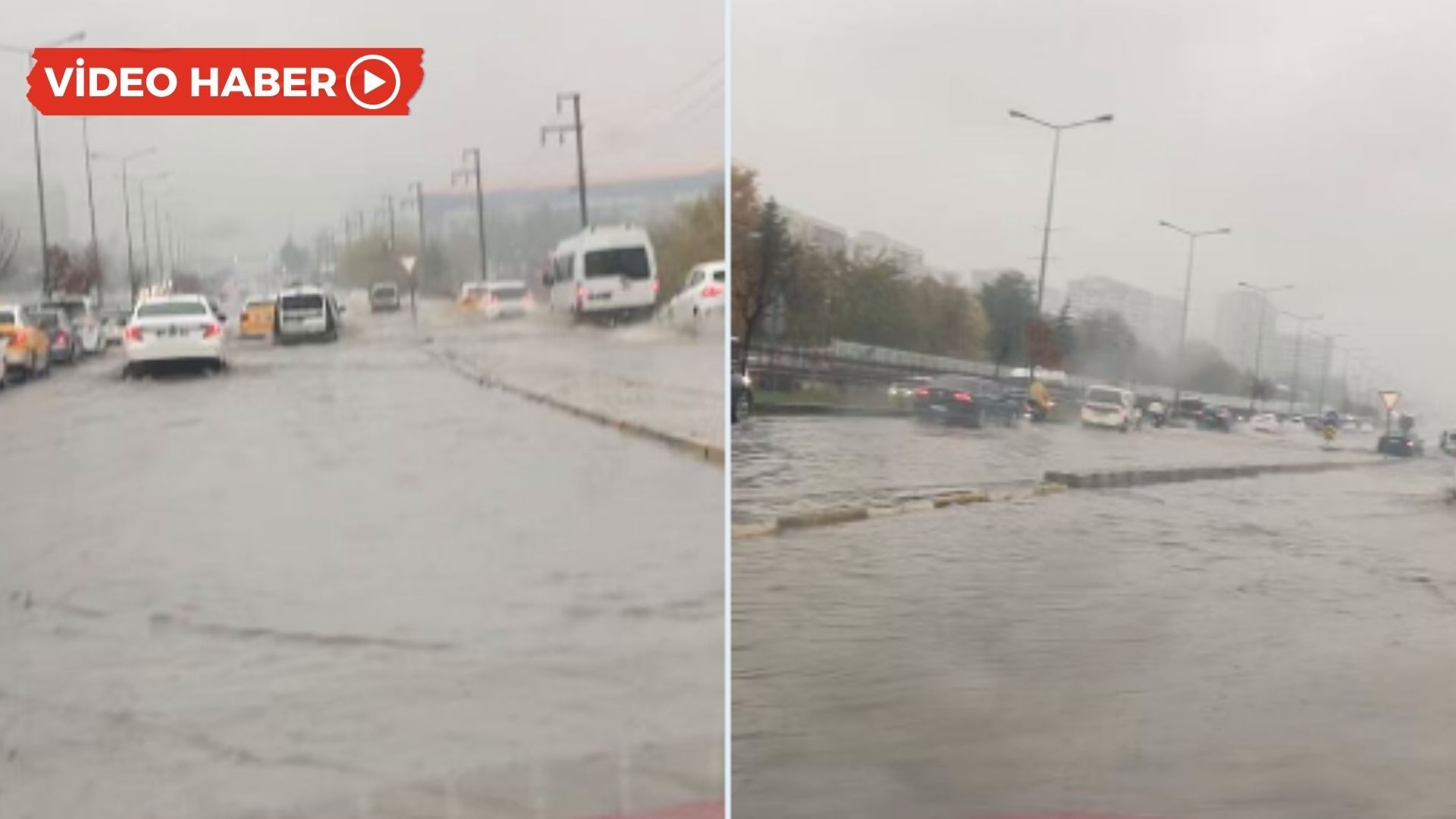 Yollar yağmur sonrası göle döndü