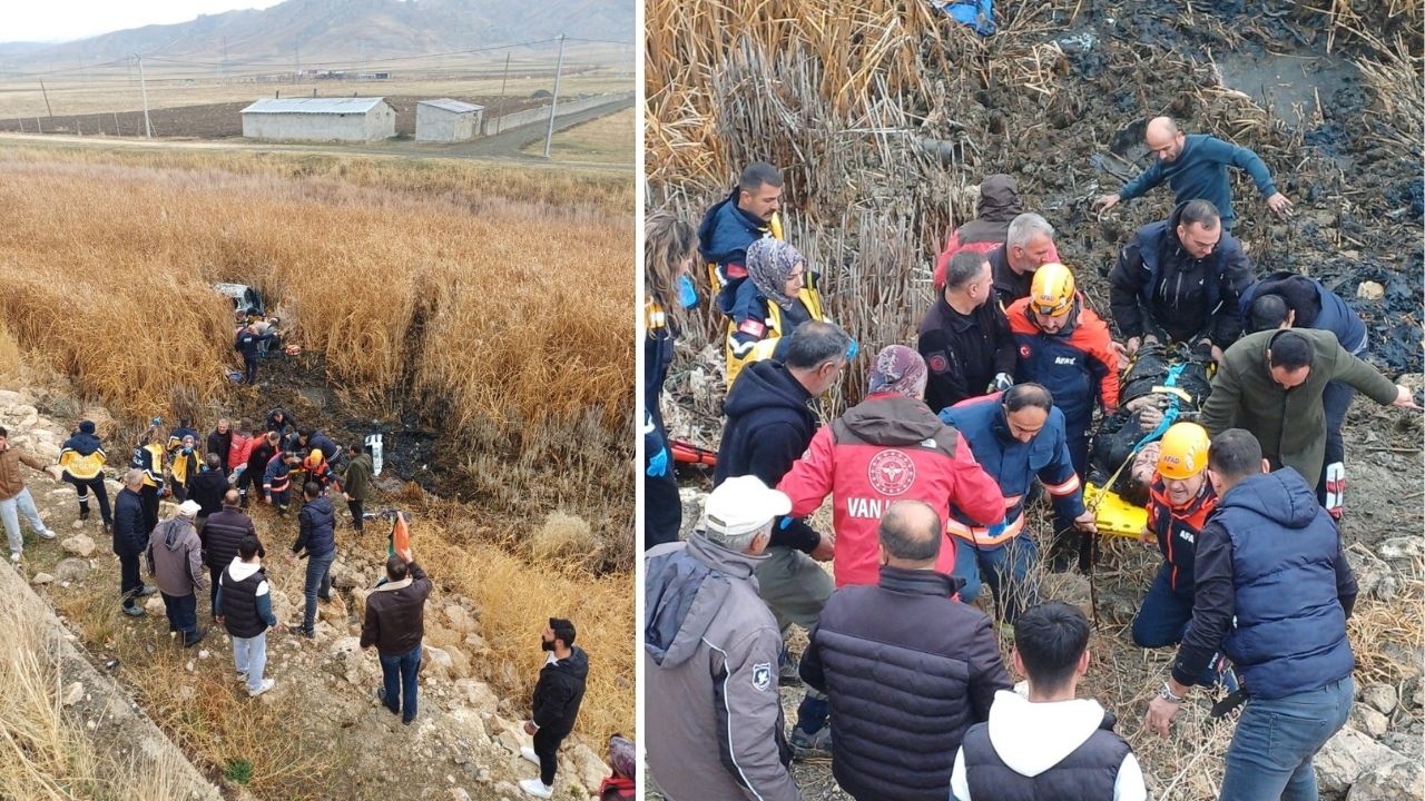 Van'da takla atan araç bataklığa uçtu: 5 yaralı