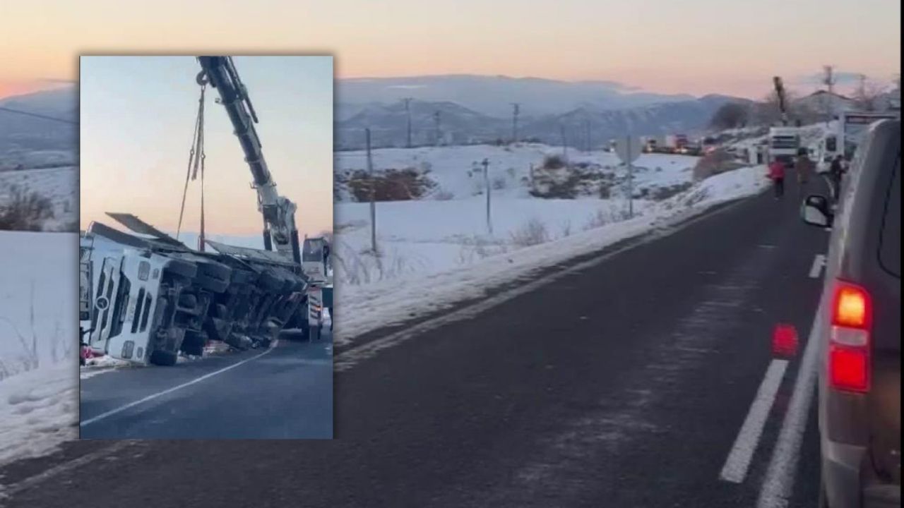 Diyarbakır’da tır devrildi: Yol ulaşıma kapandı