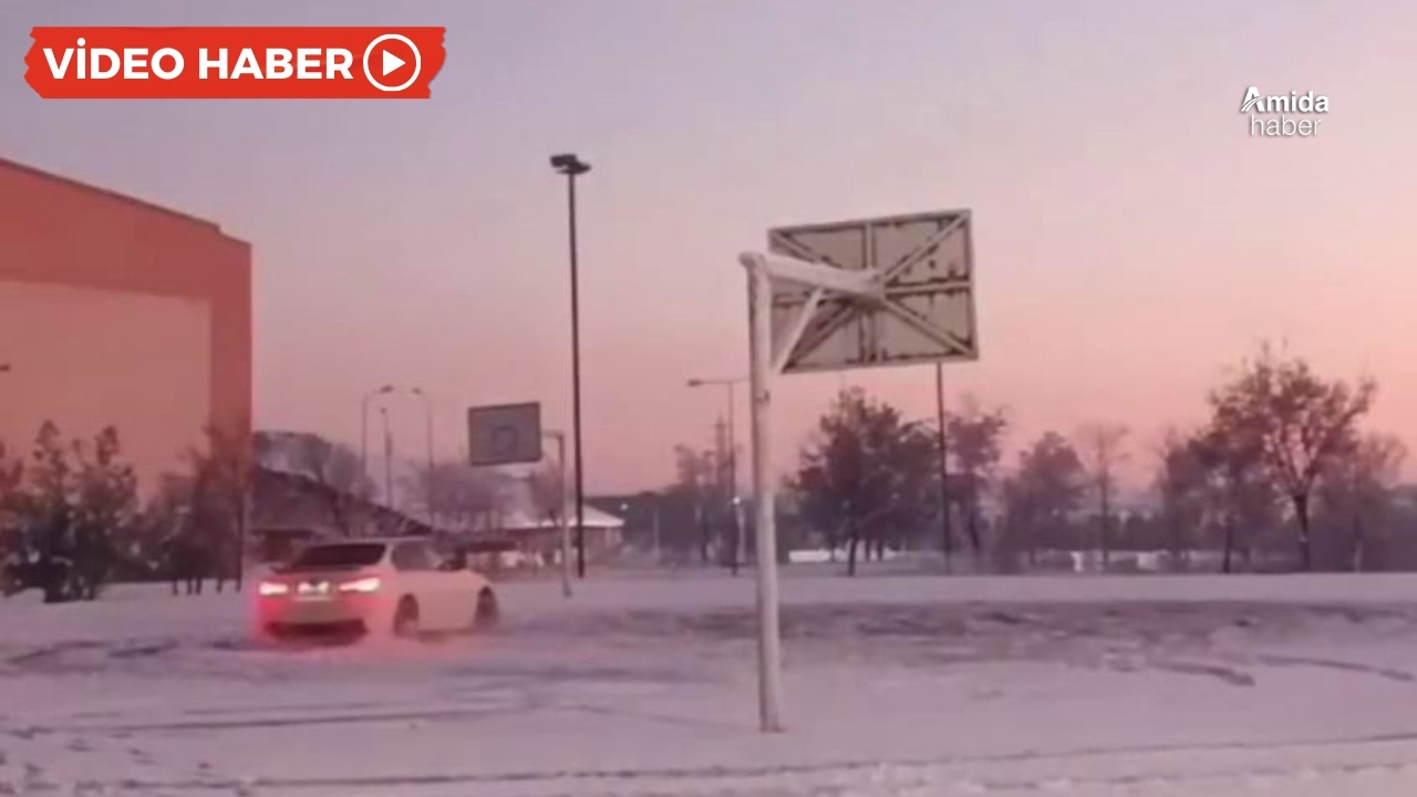Diyarbakır’da buz üstünde drift attı