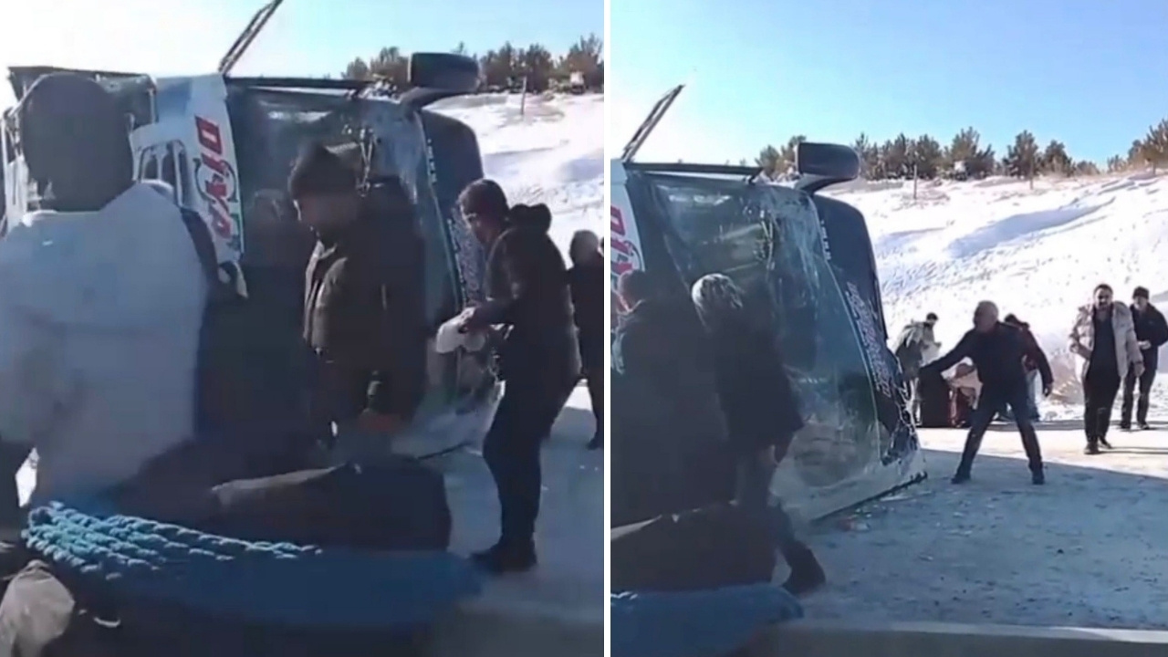 Kars’ta yolcu otobüsü devrildi: 17 yaralı