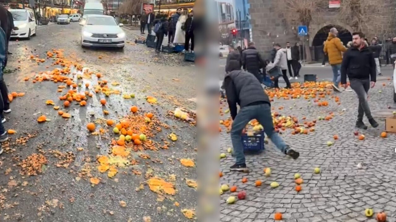 Zabıtaya sinirlenen seyyar satıcılar Diyarbakır’da meyve fırlattı