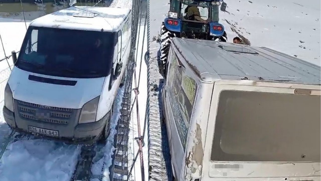 Ekmek dağıtım minibüsü asma köprüde mahsur kaldı
