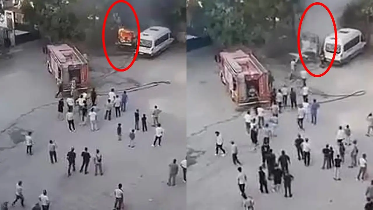 Diyarbakır’da park halindeki minibüs yandı
