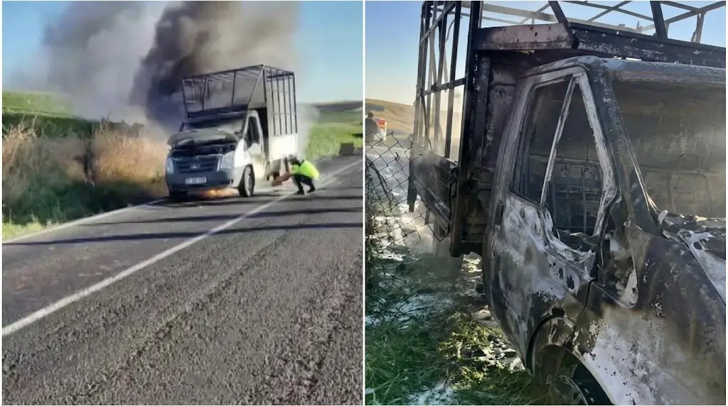 Diyarbakır'da alev alan kamyonet küle döndü