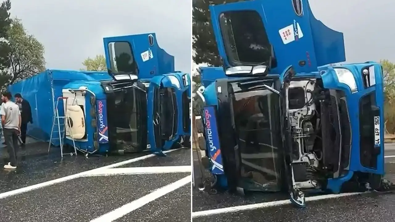 Kargo tırı Diyarbakır yolunda devrildi