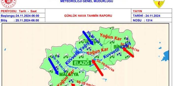 Meteorolojiden Elazığ için yoğun kar uyarısı