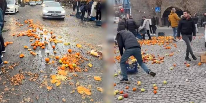 Zabıtaya sinirlenen seyyar satıcılar Diyarbakır’da meyve fırlattı